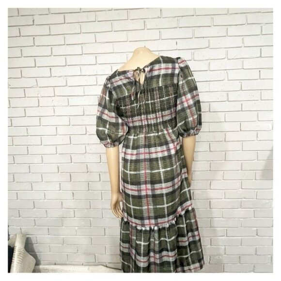 AllSaints Sadie Check Dress Puff Sleeve Hi-Low Hem | Feminine Grunge | Size 0 - Picture 3 of 7